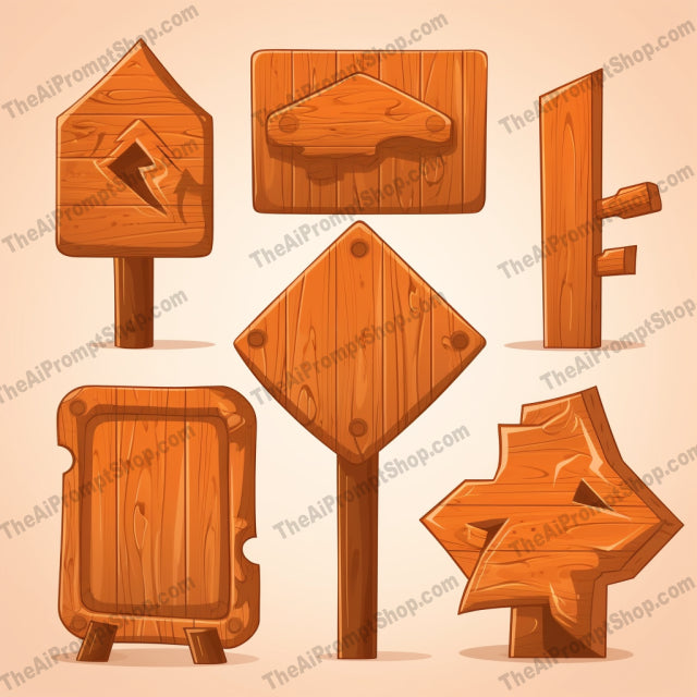 AI Midjourney Prompt for Cartoonish Wooden Signs