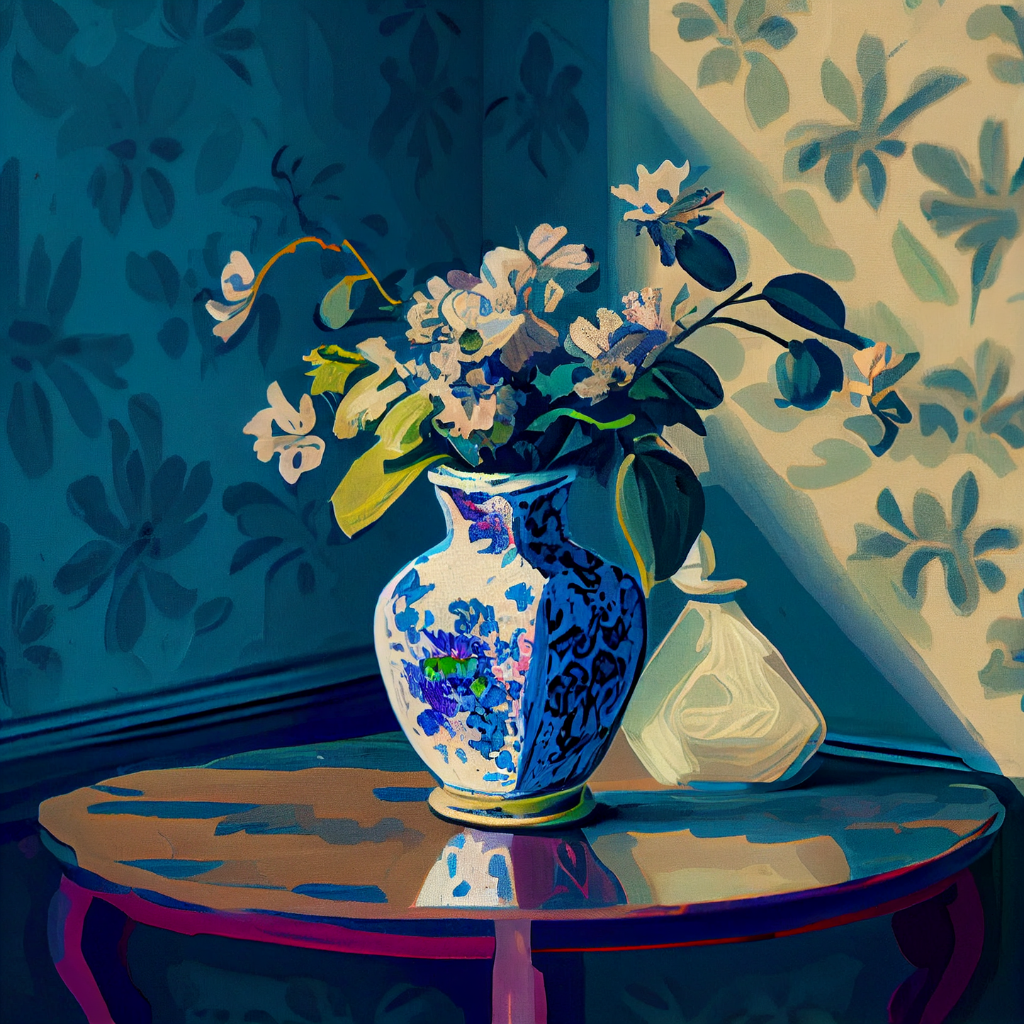 AI Midjourney Prompt for Mockup  - Blue Floral Still Life