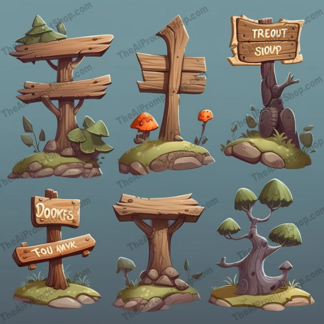 AI Midjourney Prompt for Cartoonish Symbolist Wooden Signs