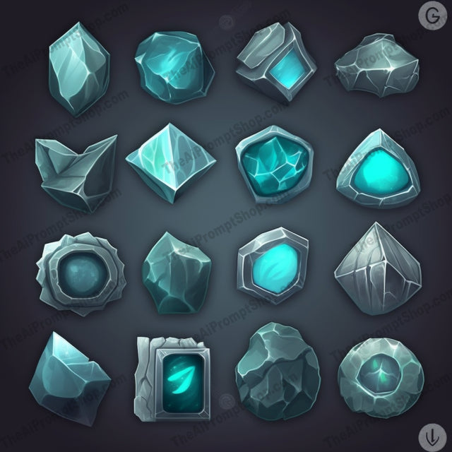 AI Midjourney Prompt for Blue Stone Game Icons