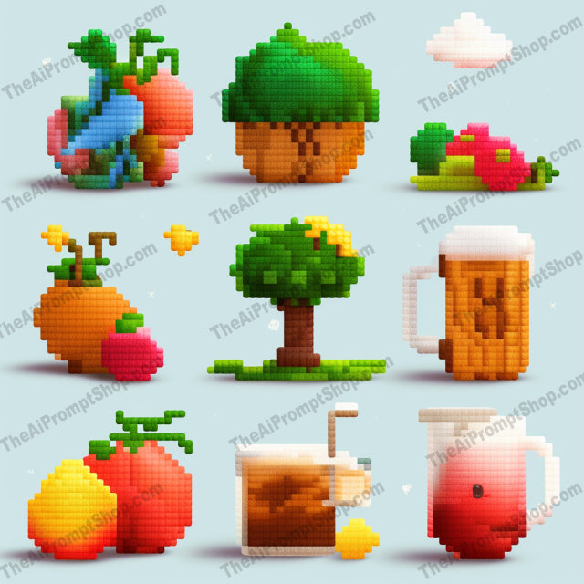 AI Midjourney Prompt for Pixel Food and Drink Set