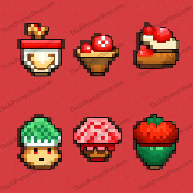 AI Midjourney Prompt for Pixel Retro Food Icons