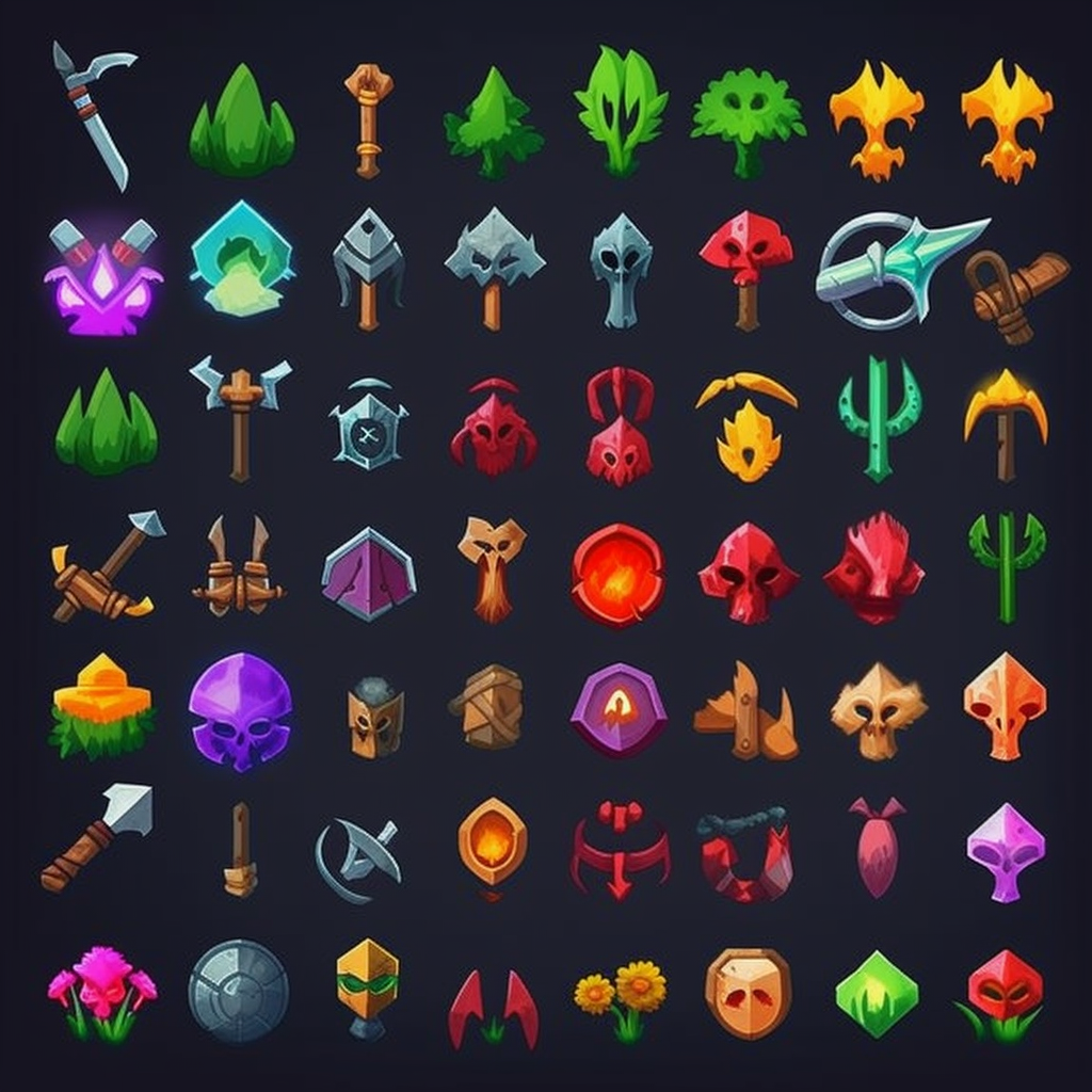 AI Midjourney Prompt for Game Asset - RPG Game Icon Sprite Sheet