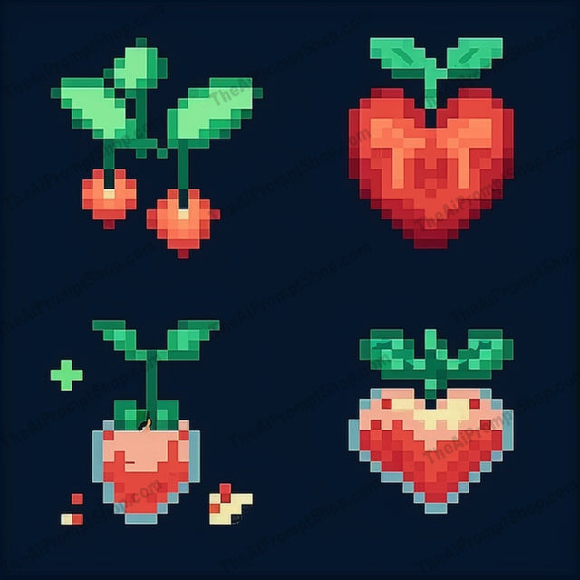 AI Midjourney Prompt for Pixel Art Hearts and Cherries