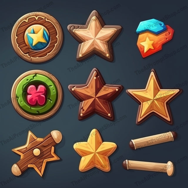 AI Midjourney Prompt for Ornamental Wooden Game Icons