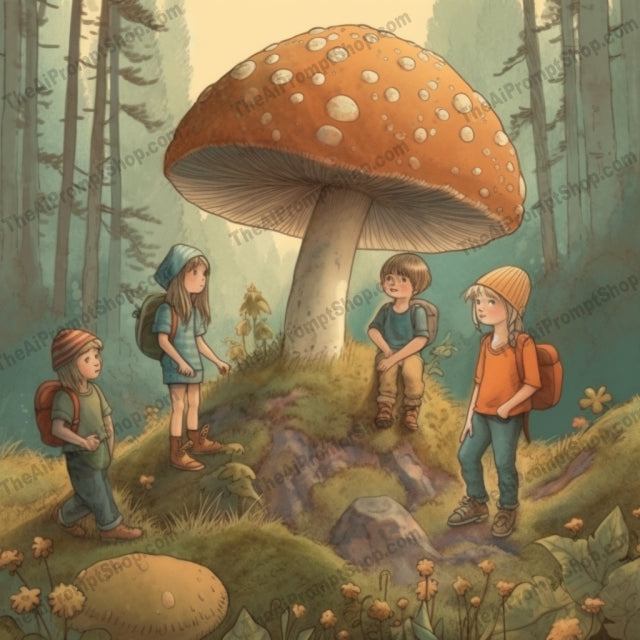 AI Midjourney Prompt for C217 - Storybook Illustrations - Mushroom Clearing Fun