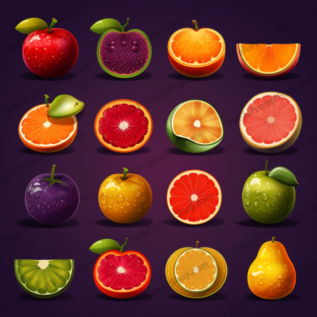 AI Midjourney Prompt for Fruit Collection Icons