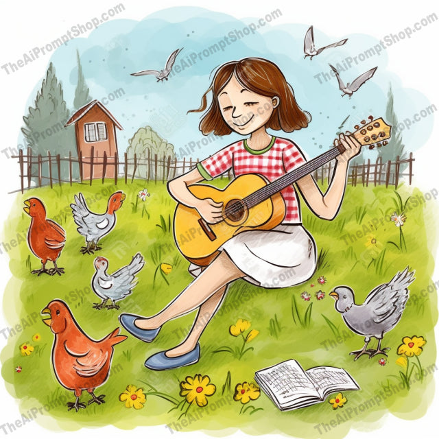 AI Midjourney Prompt for C174 - Storybook Illustrations - Chickens and Music