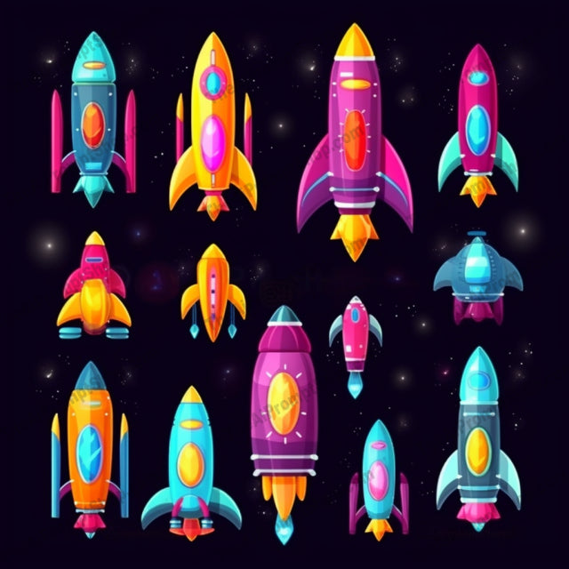 AI Midjourney Prompt for Colorful Rocket and Spaceship Set