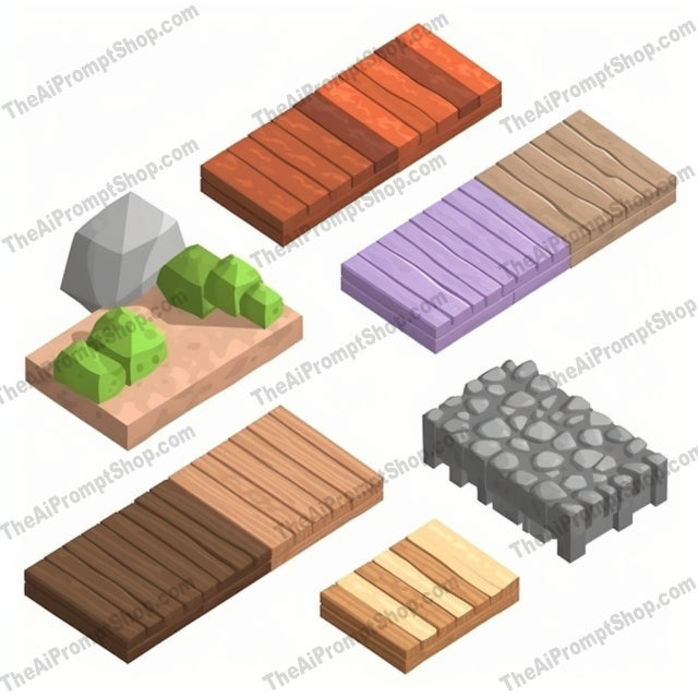 AI Midjourney Prompt for Isometric Wood and Stone Set