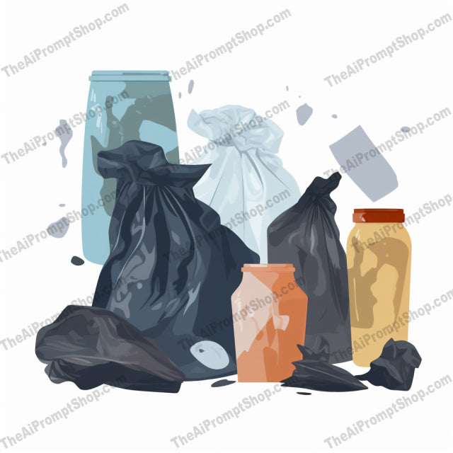 AI Midjourney Prompt for Isometrics - B226s -  Plastic Products and Garbage Bags