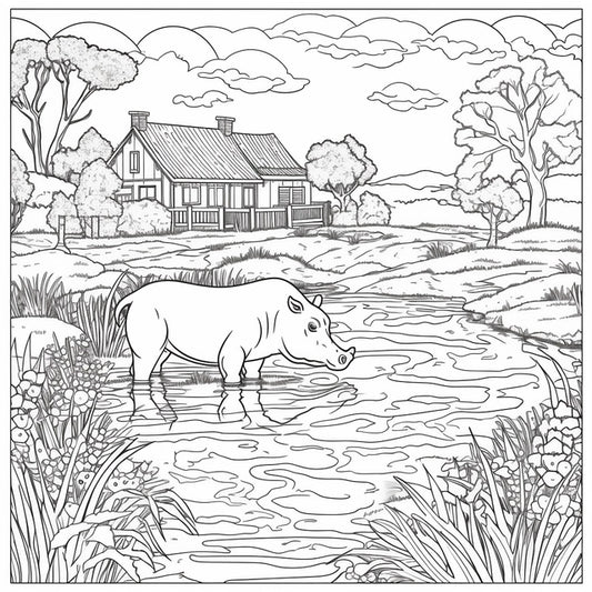 AI Midjourney Prompt for Farm Animal Coloring for Kids