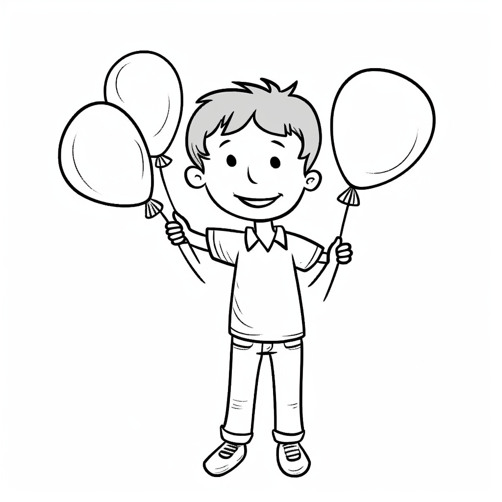 AI Midjourney Prompt for Coloring Page - Happy Child with Balloons