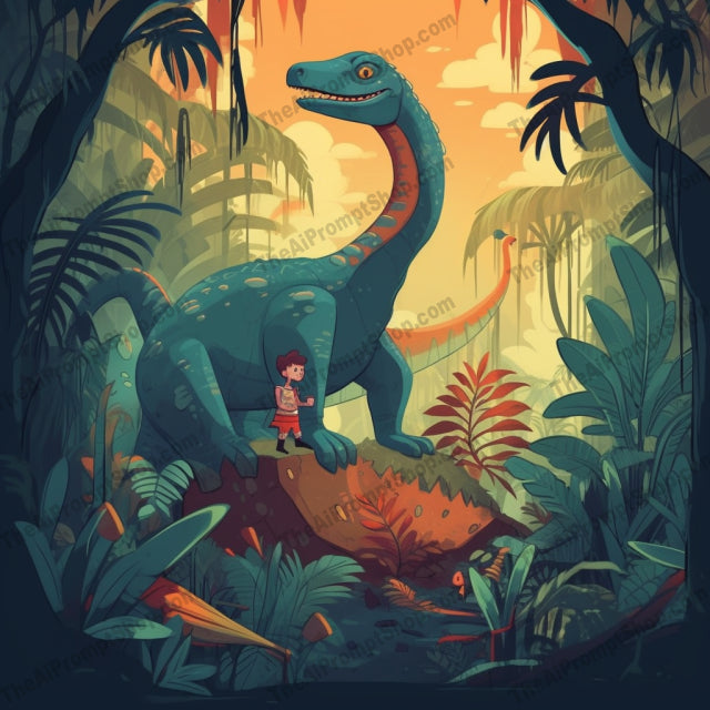 AI Midjourney Prompt for C53 - Storybook Illustrations - Dino Parenting Adventures