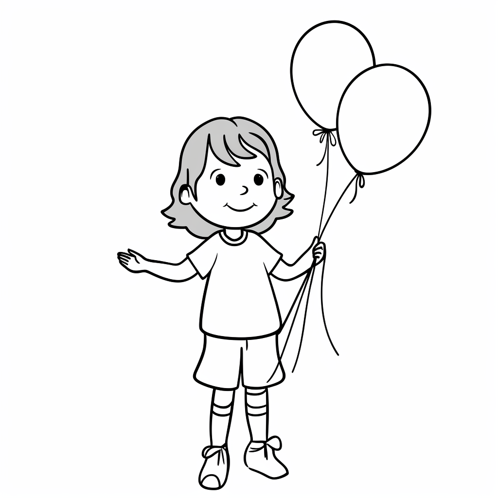 AI Midjourney Prompt for Coloring Page - Happy Child with Balloons