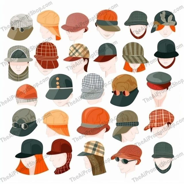 AI Midjourney Prompt for Clothing And Accessories - B266s -  Playful Hat Set