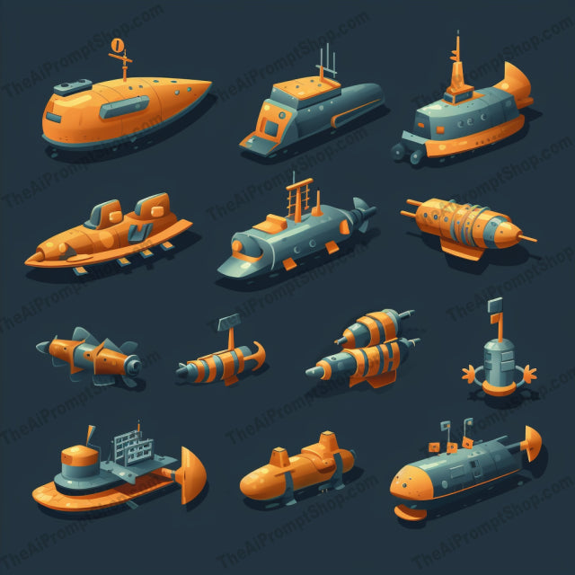 AI Midjourney Prompt for Realistic Submarine Icons