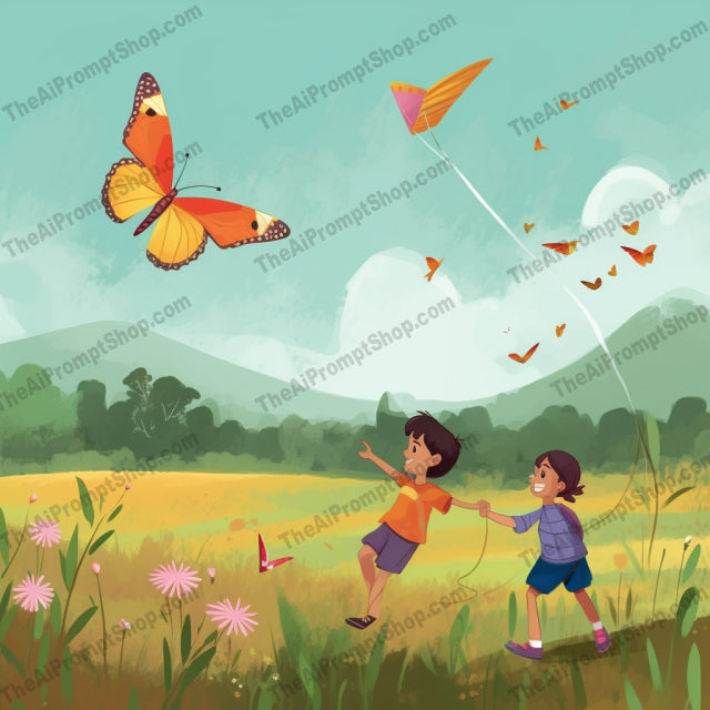 AI Midjourney Prompt for C210 - Storybook Illustrations - Kite-Flying Fun