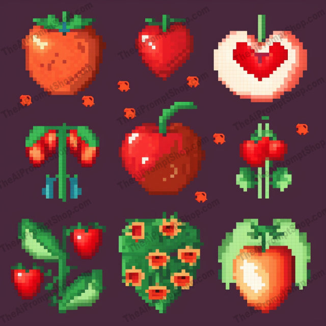 AI Midjourney Prompt for Pixel Art Hearts and Cherries