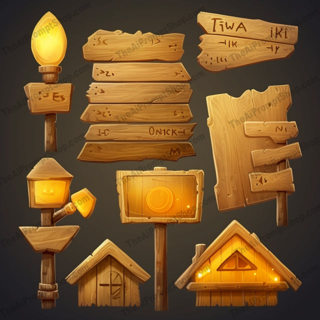 AI Midjourney Prompt for Wooden Sign Set