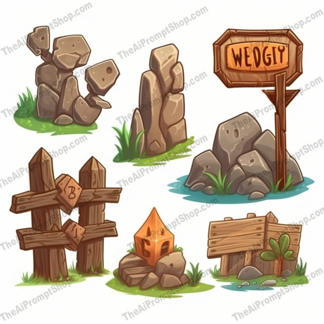 AI Midjourney Prompt for Cartoonish Symbolist Wooden Signs