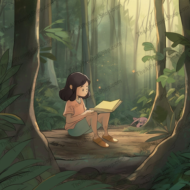 AI Midjourney Prompt for C207 - Storybook Illustrations - Animated Forest Reading