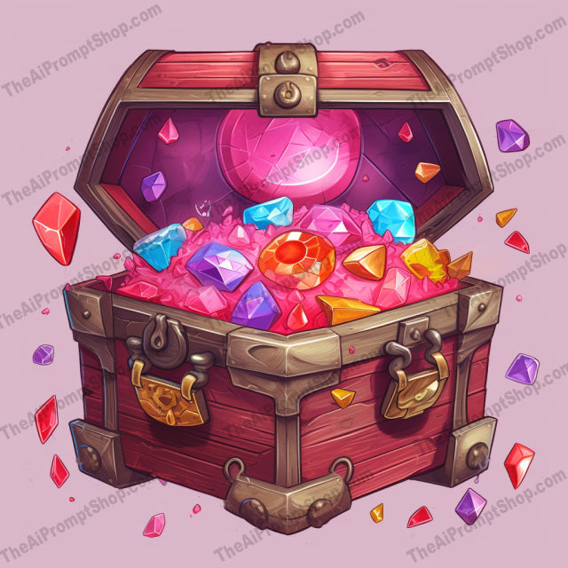 AI Midjourney Prompt for Shaded Treasure Chest with Gems