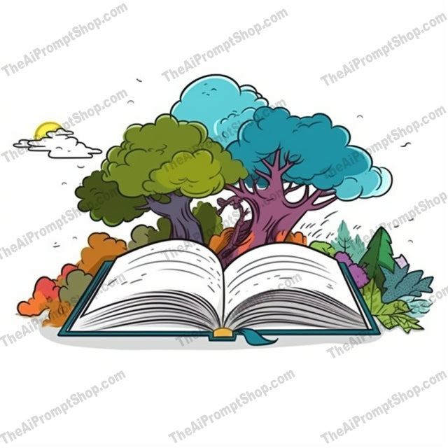 AI Midjourney Prompt for C62 - Storybook Illustrations - Leafy Book Landscapes