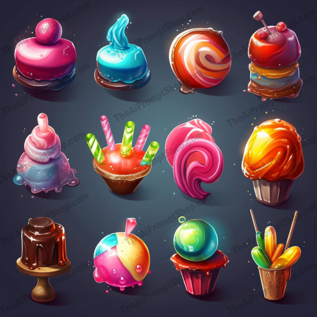 AI Midjourney Prompt for Colorful Candy Icons