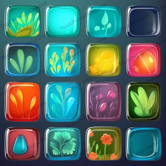 AI Midjourney Prompt for Colorful Glass Button Tableaus