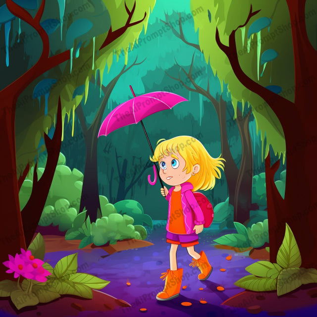 AI Midjourney Prompt for C243 - Storybook Illustrations - Animated Rainy Day Girl