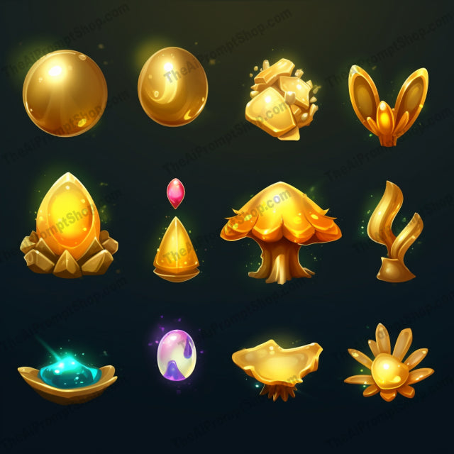 AI Midjourney Prompt for Pixie Gold Icons