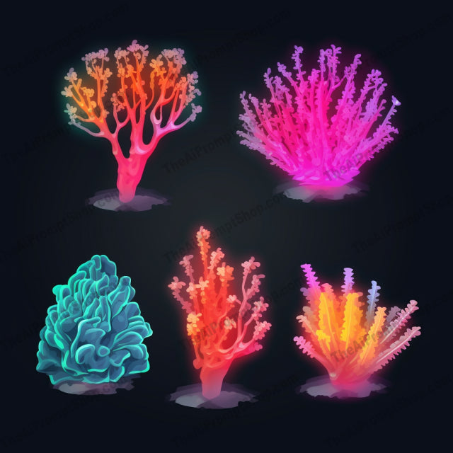 AI Midjourney Prompt for Glowing Coral Set