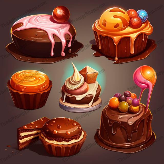 AI Midjourney Prompt for Chocolate Desserts in 2D Game Style