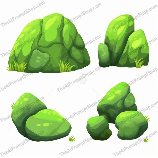 AI Midjourney Prompt for Futuristic Green Rocks on White