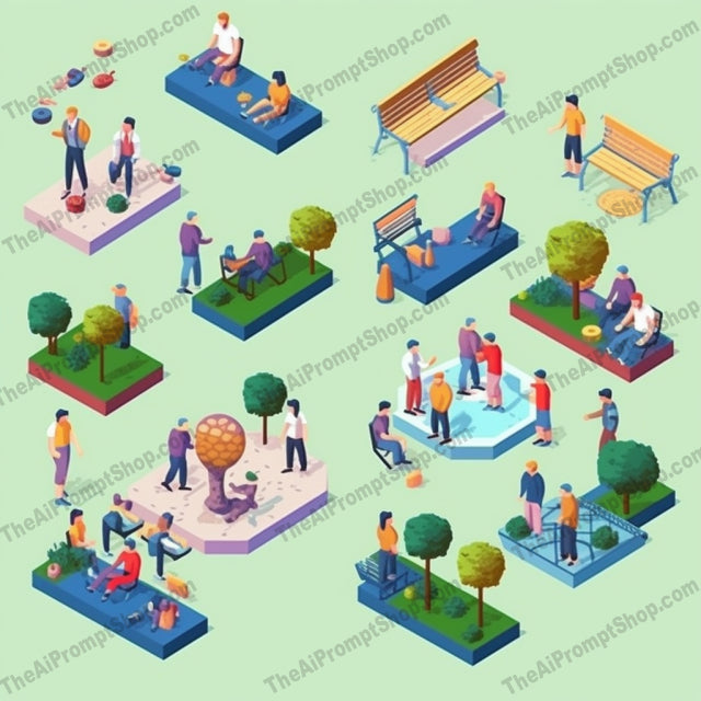 AI Midjourney Prompt for Game Assets - B242s -  Isometric Icons for Park Friends