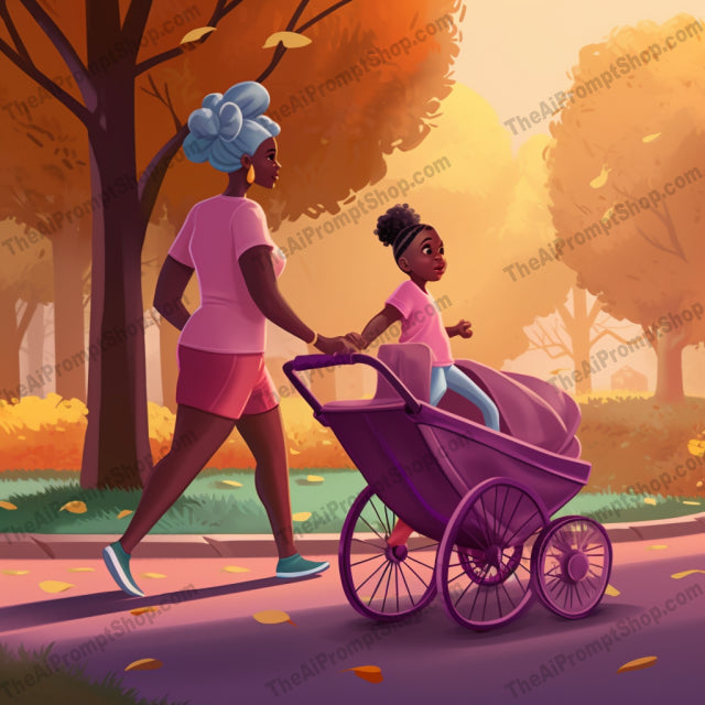 AI Midjourney Prompt for C215 - Storybook Illustrations - Park Stroller Scene