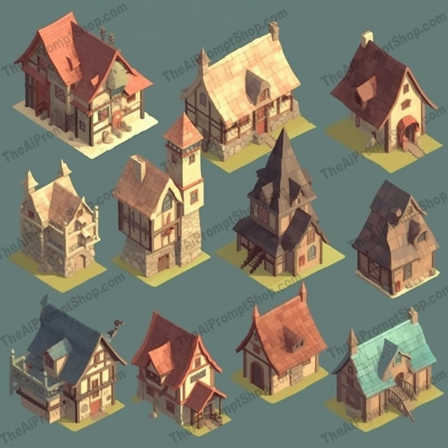 AI Midjourney Prompt for Polygonal Medieval Buildings