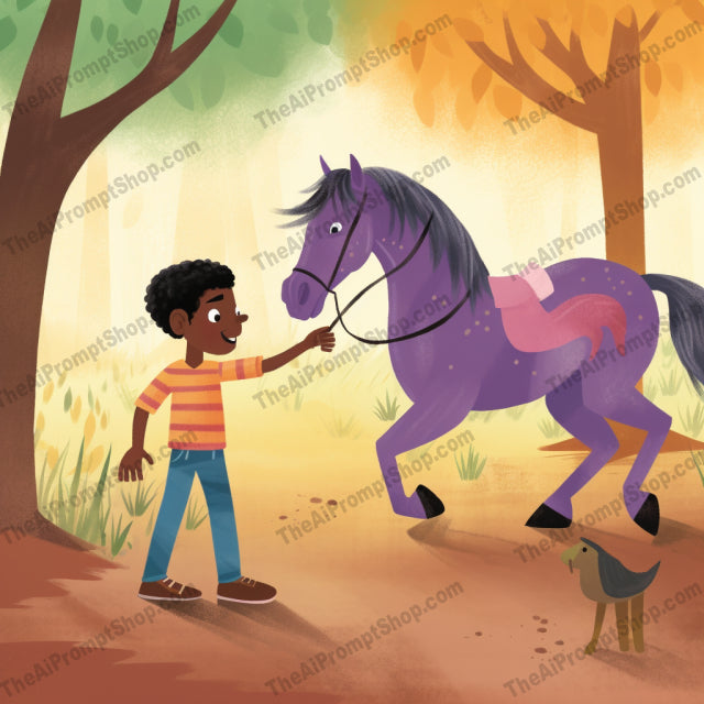 AI Midjourney Prompt for C19 - Storybook Illustrations - Kid and Horse in the Ground