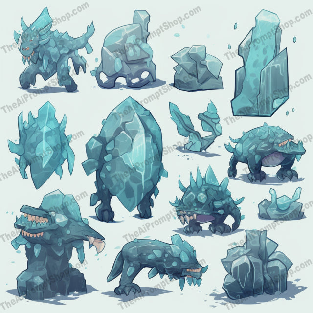 AI Midjourney Prompt for Aquamarine Crystal Monsters