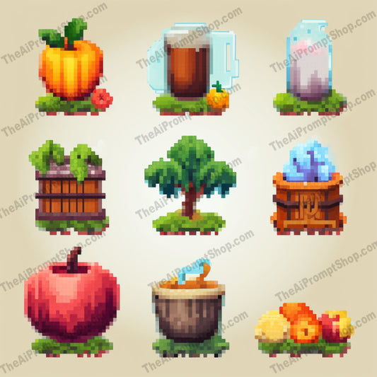 AI Midjourney Prompt for Pixel Food and Drink Set