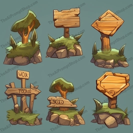 AI Midjourney Prompt for Cartoonish Symbolist Wooden Signs