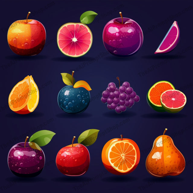 AI Midjourney Prompt for Fruit Collection Icons