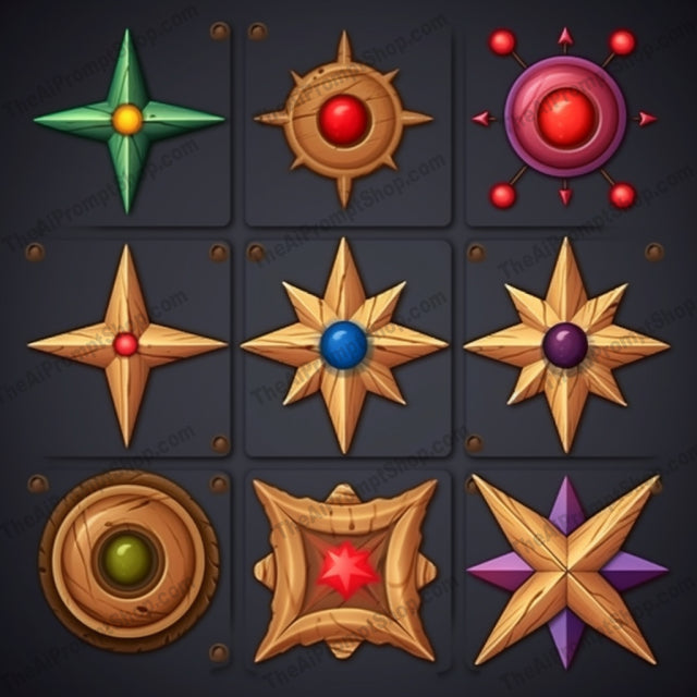 AI Midjourney Prompt for Ornamental Wooden Game Icons