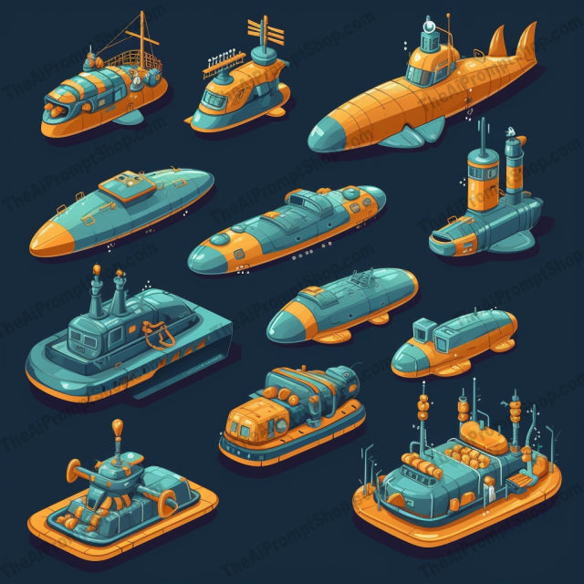 AI Midjourney Prompt for Realistic Submarine Icons