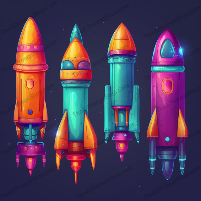 AI Midjourney Prompt for Colorful Cartoon Rockets