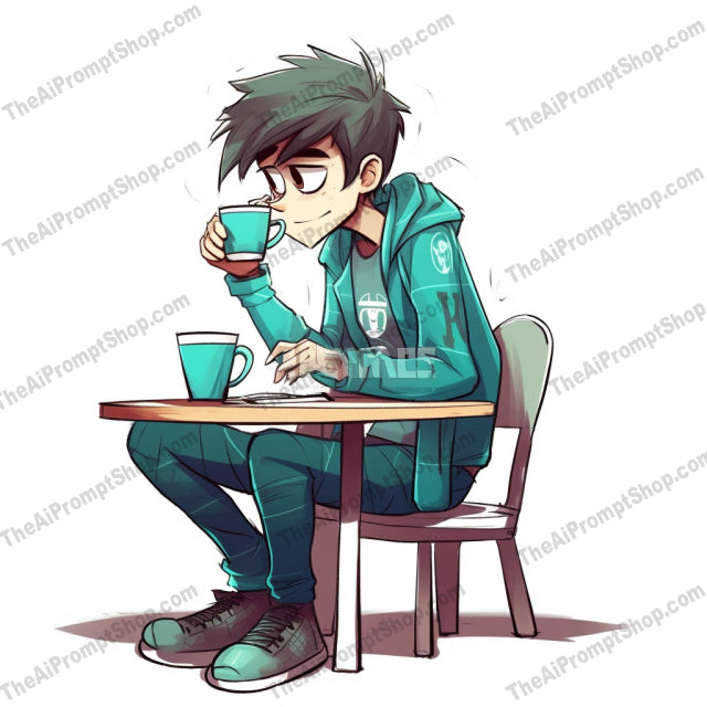 AI Midjourney Prompt for Coffee Loving Cartoon Teen