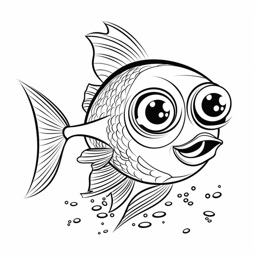 AI Midjourney Prompt for Coloring Page - Detailed Mary Blair Style Fish Illustration