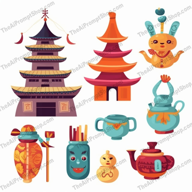 AI Midjourney Prompt for Game Assets - B296s -  Chinese Symbol Collection