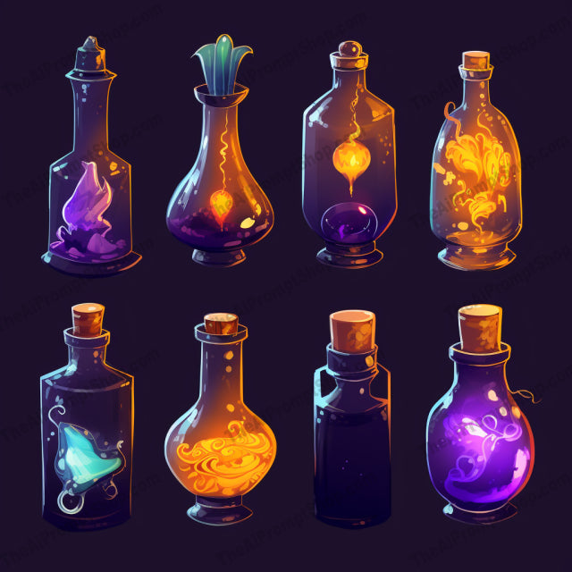 AI Midjourney Prompt for Interactive Colored Potion Set